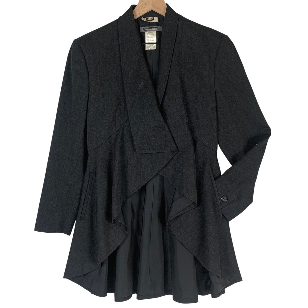 Rare VTG 90s Issey Miyake Japan Pure Wool Draped Peplum Jacket Sz M Dark Grey